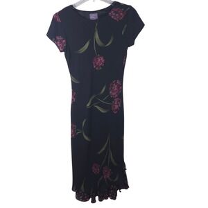 Vintage Y2K Premier International‎ Black Floral Maxi Dress Size 6 WhimsiGoth 90s